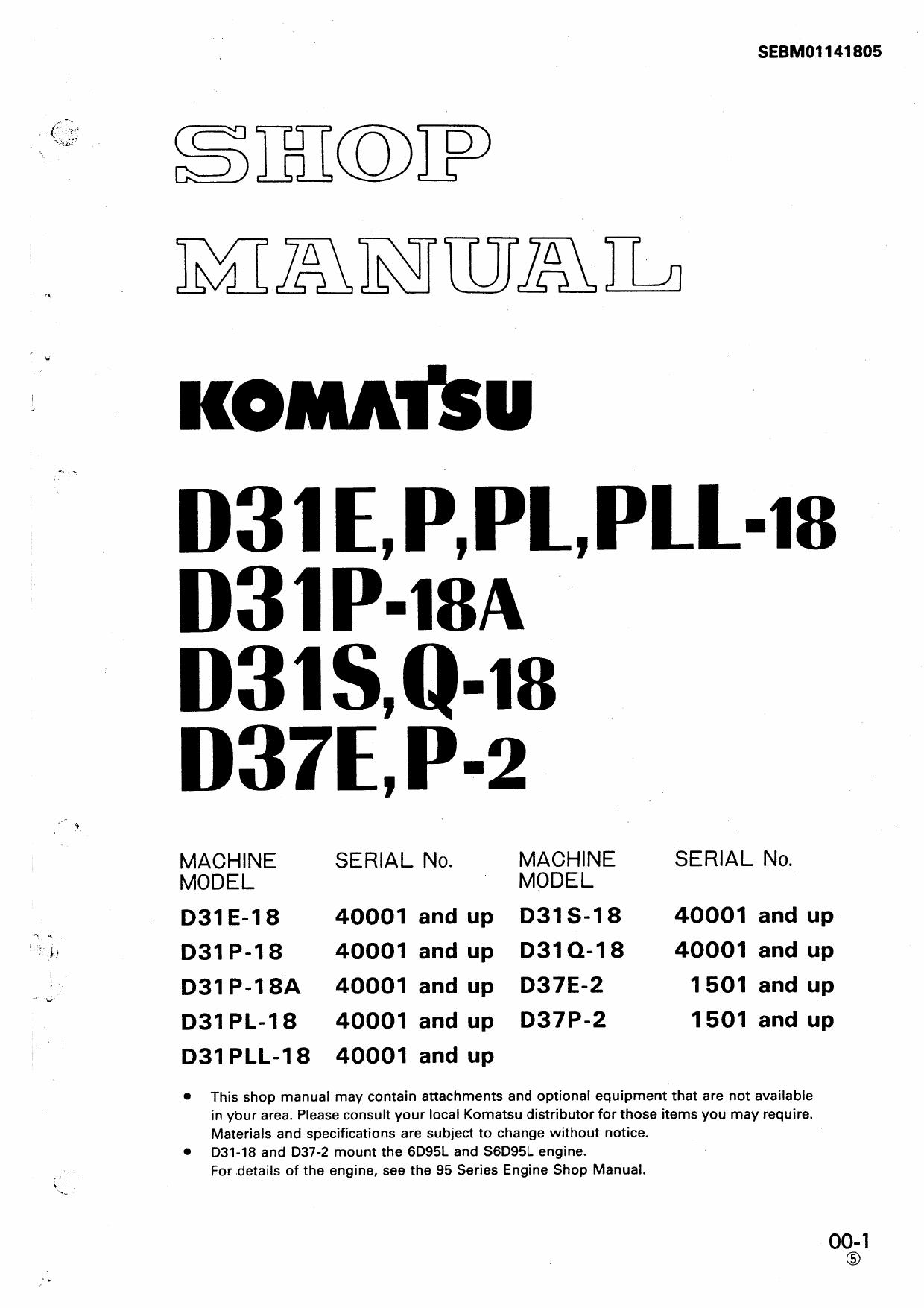 D31E-18 D31P-18 D31P-18A D31PL-18 D31PLL-18 D31S-18 D31SQ-18 D37E-2 D37P-2  Shop Manual